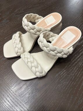 Dolce Vita Braided Double-Strap Block Heels in Ivory